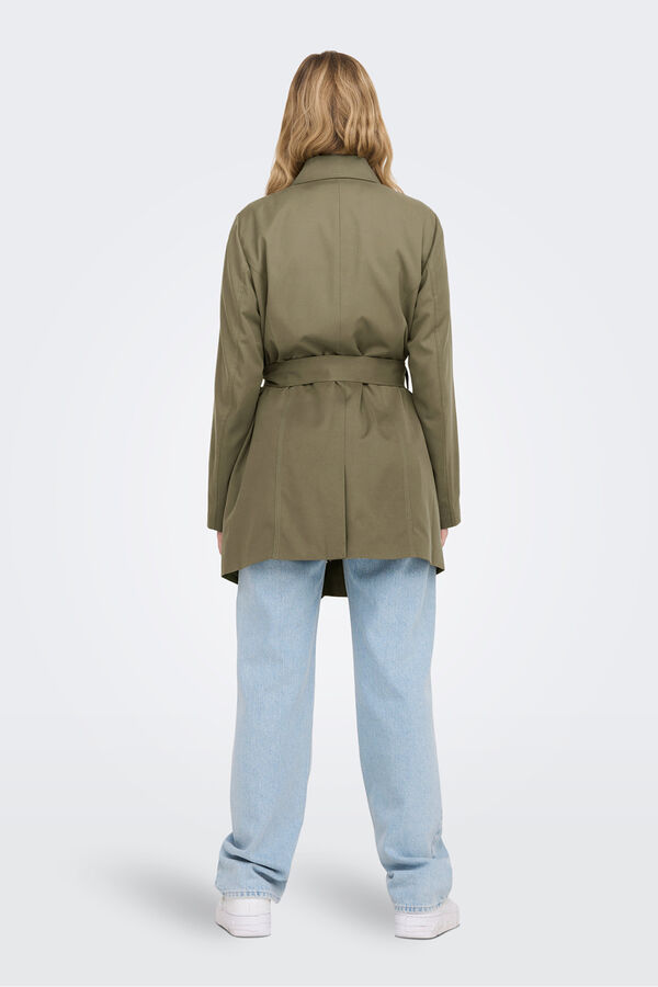 Only Gabardina midi con cintur&oacute;n gris