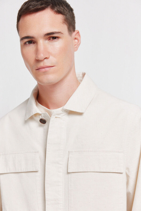 Springfield Sobrecamisa lino algod&oacute;n overshirt fit blanco