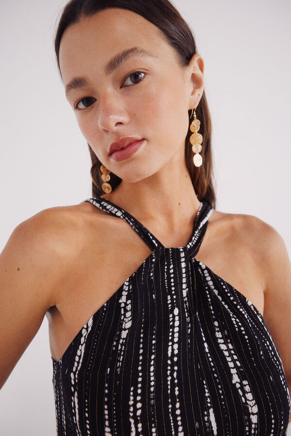 Springfield Vestido midi escote halter lurex negro