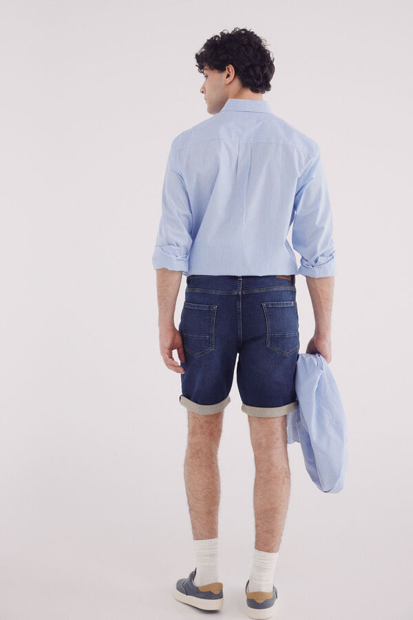 Springfield Bermuda jeans em denim escura slim fit azul