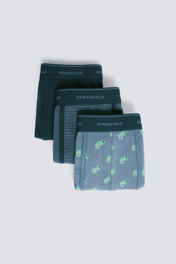 Springfield Pack 3 boxers camaleones y rayas azul