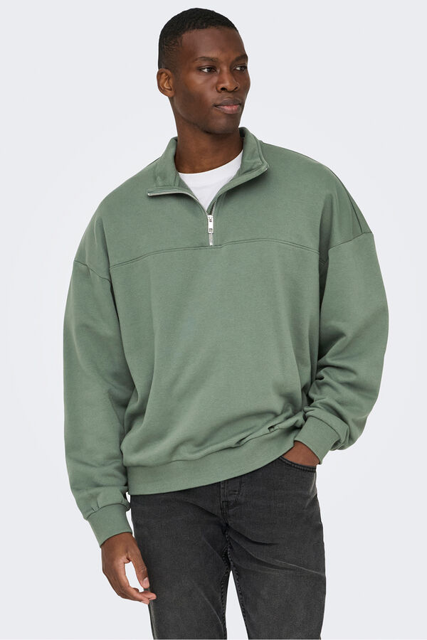 Only & Sons Sweatshirt com fecho-&eacute;clair. verde