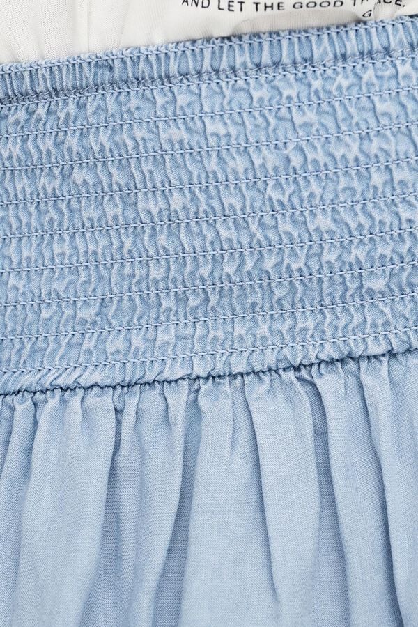 Only Saia curta com folhos em tencel azul