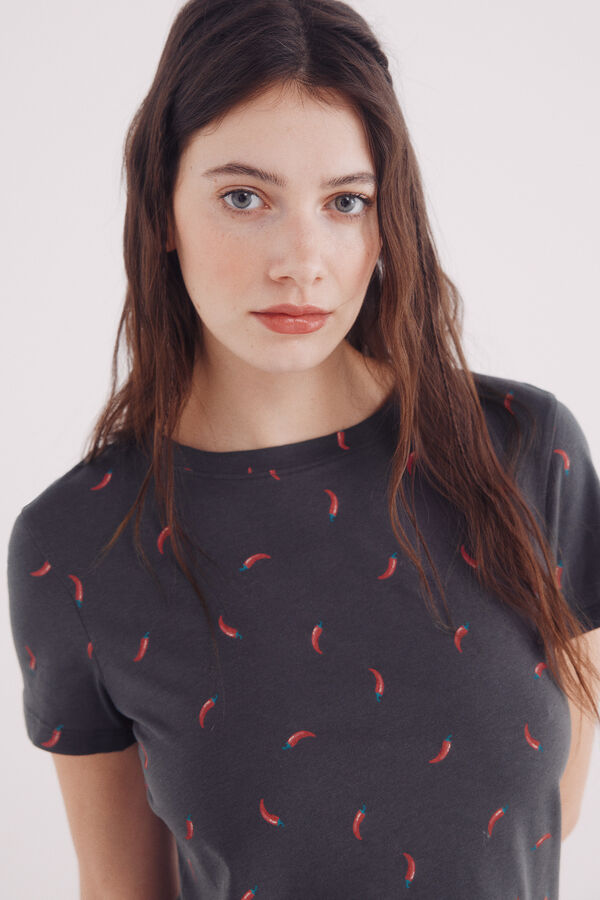 Springfield Camiseta estampado de frutas cinzento