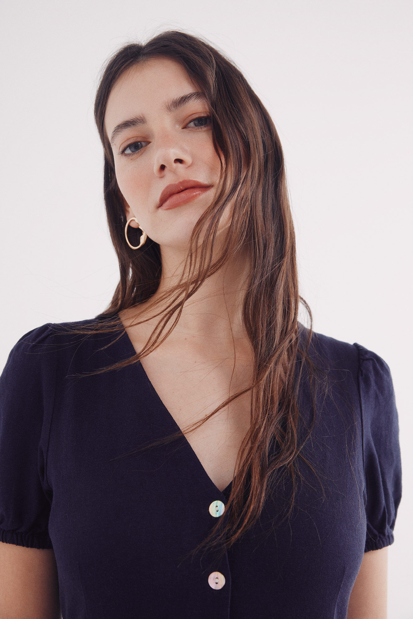 Springfield Vestido midi camisero lino