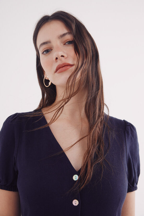 Springfield Vestido midi camisero lino azul