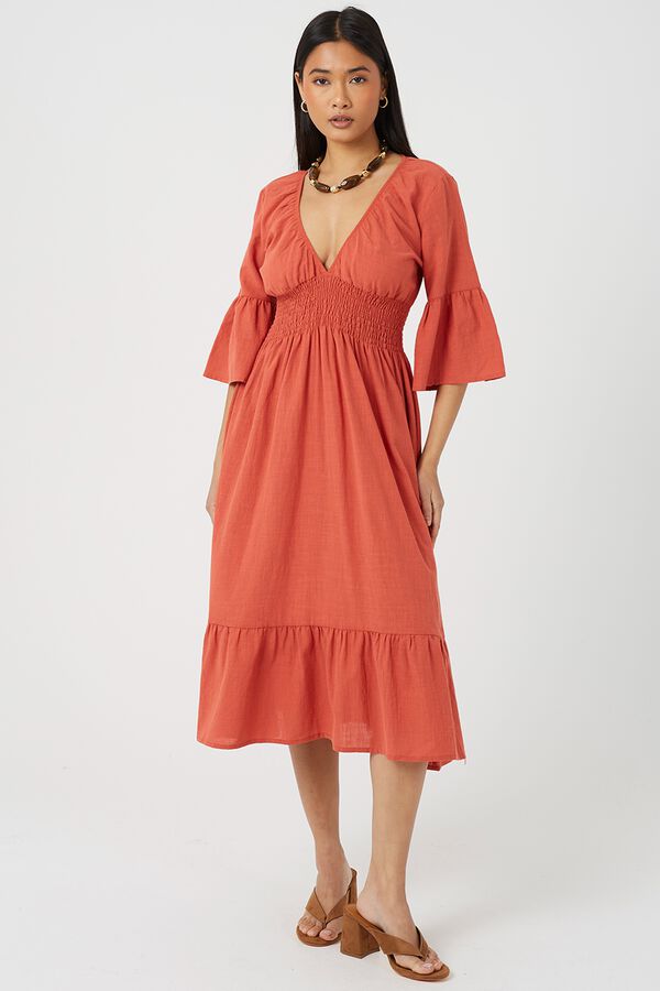 Brave Soul Vestido largo con detalle fruncido rojo