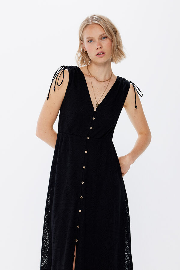 Springfield Vestido midi botones estructura crochet negro