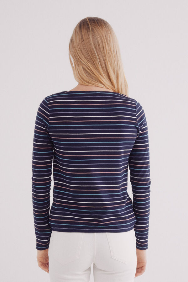 Springfield Camiseta riscas de algod&atilde;o com gola canoa azul