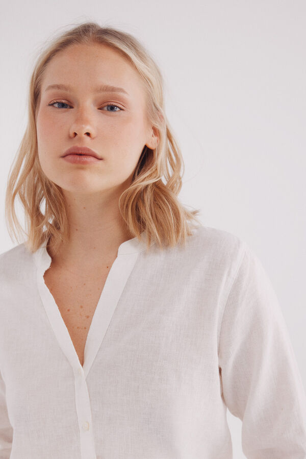 Springfield Camisa cuello mao algod&oacute;n lino marr&oacute;n