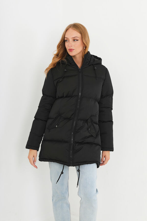 Brave Soul Casaco de penas acolchoado com capuz preto