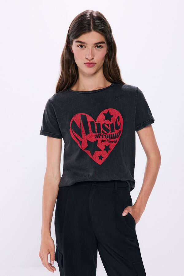 Springfield Camiseta gr&aacute;fica algod&oacute;n manga vuelta gris