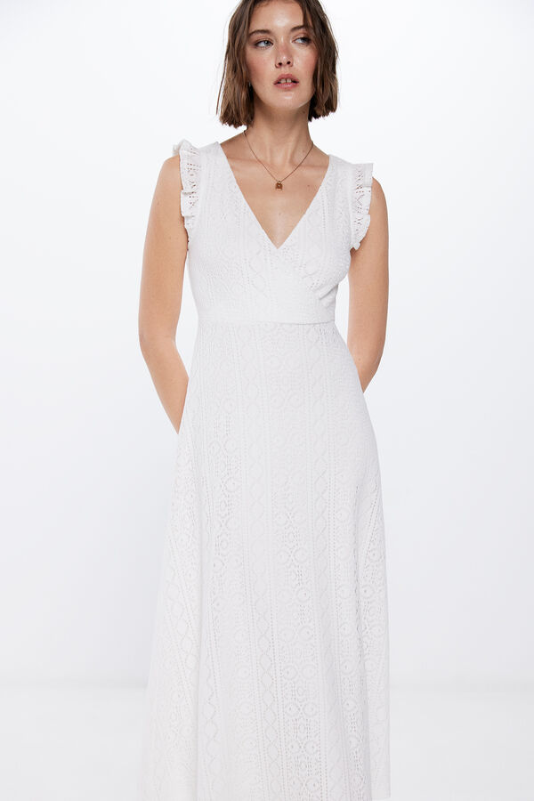 Springfield Vestido Midi Crochet blanco