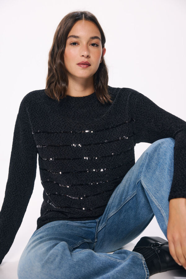 Springfield Camiseta chenille com lantejoulas preto