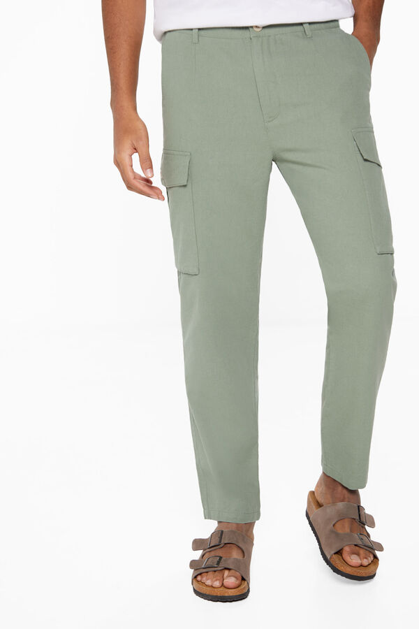 Springfield Pantal&oacute;n cargo lino slim fit verde