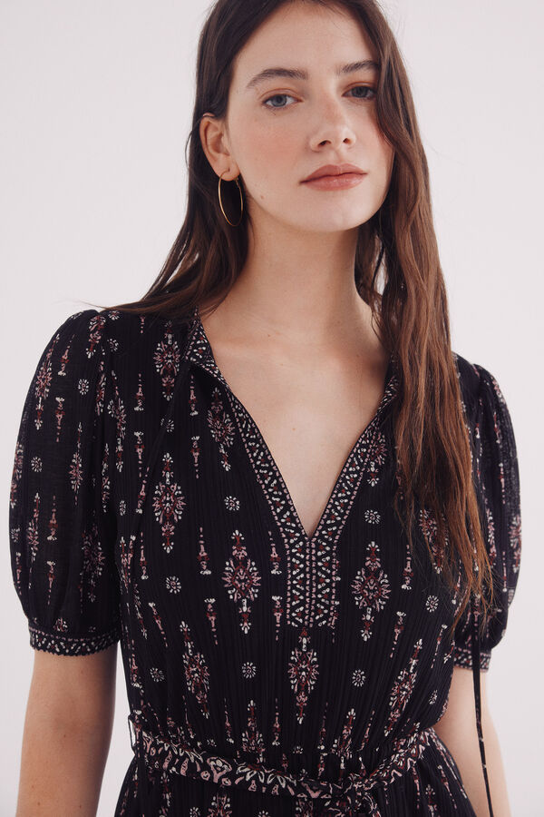 Springfield Vestido corto estampado boho negro