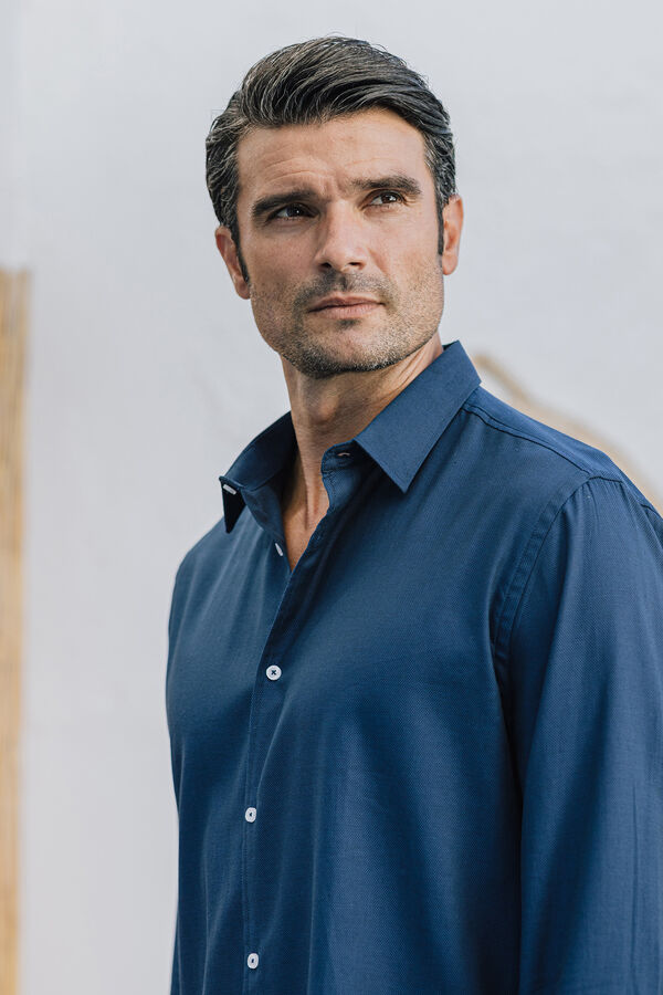 Celopman Camisa Vestir Simil Liso azul