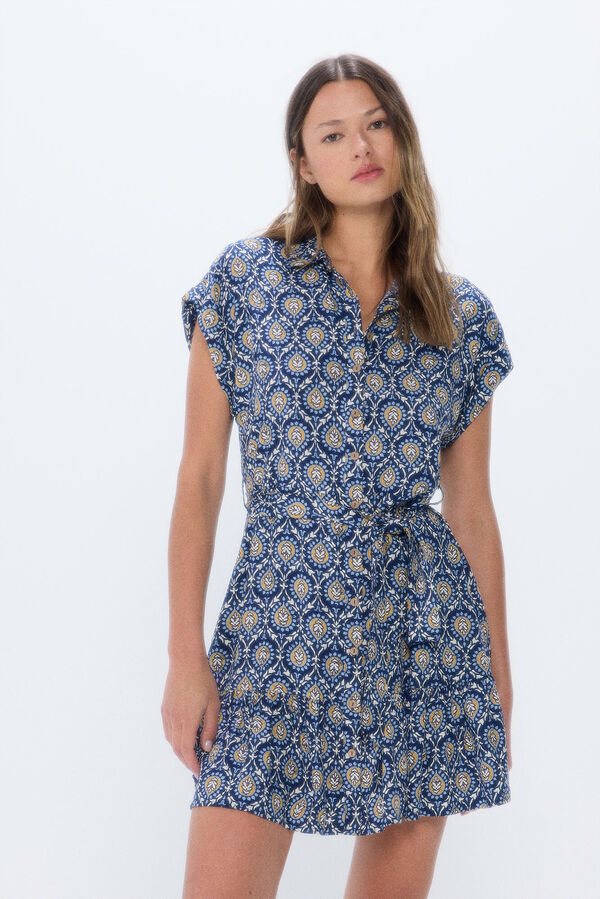 Springfield Vestido corto camisero estampado azul