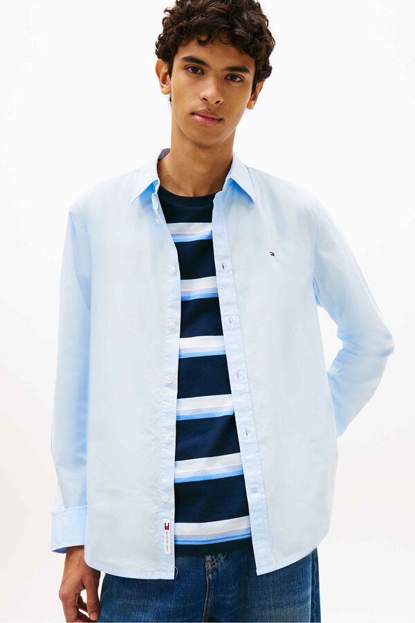 Tommy Jeans Camisa regular de popel&iacute;n azul