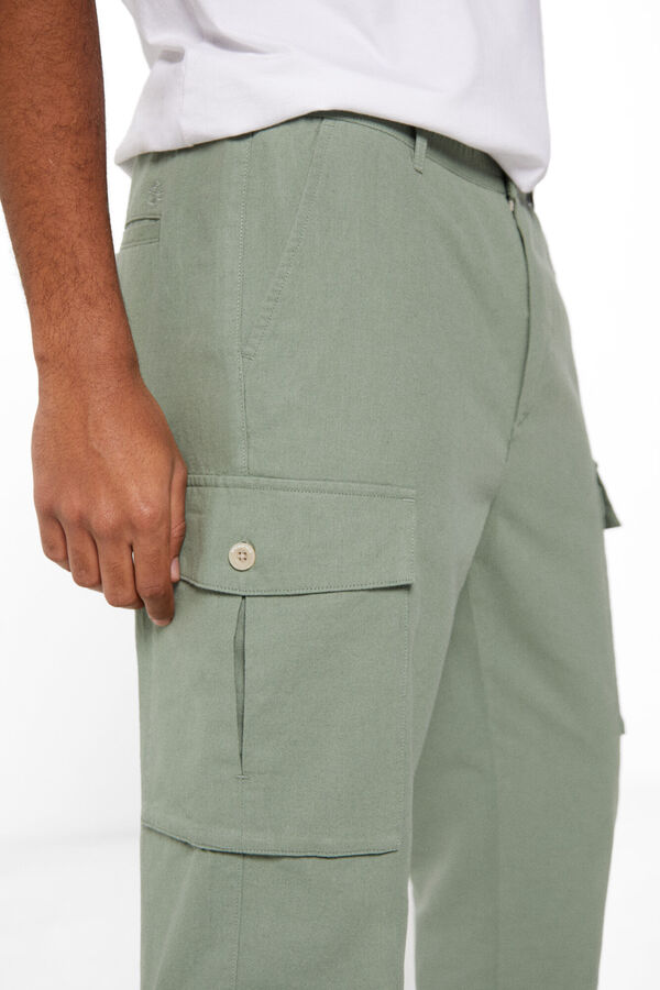 Springfield Pantal&oacute;n cargo lino slim fit verde
