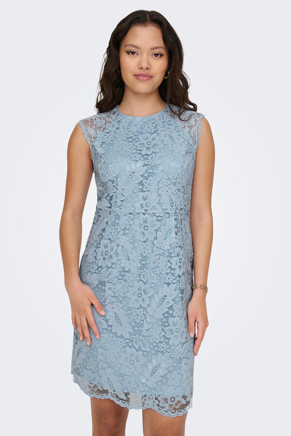 Only Vestido encaje sin manga azul