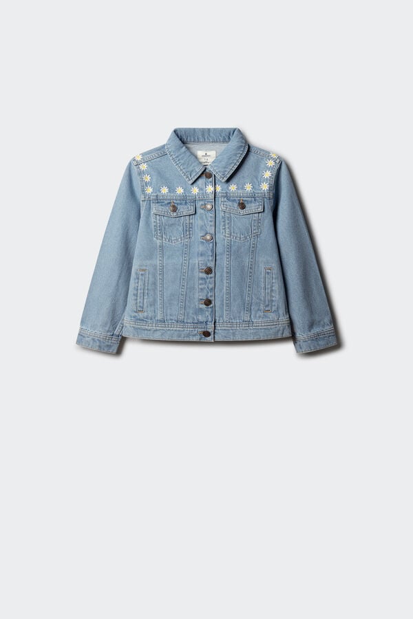 Springfield Kids Blus&atilde;o trucker de menina em denim com margaridas azul