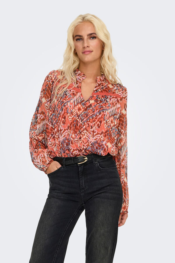 Only Blusa de manga larga y cuello de pico naranja