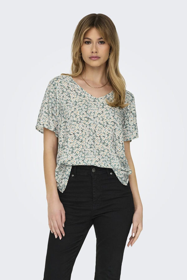 Only Top escote V turquesa