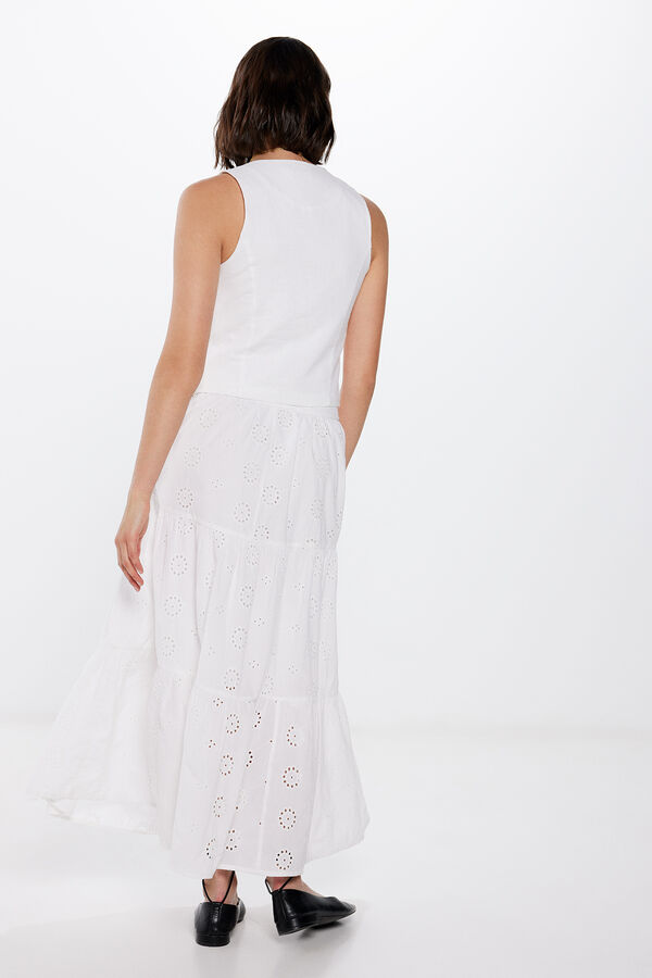 Springfield Falda Midi Bordado Suizo blanco