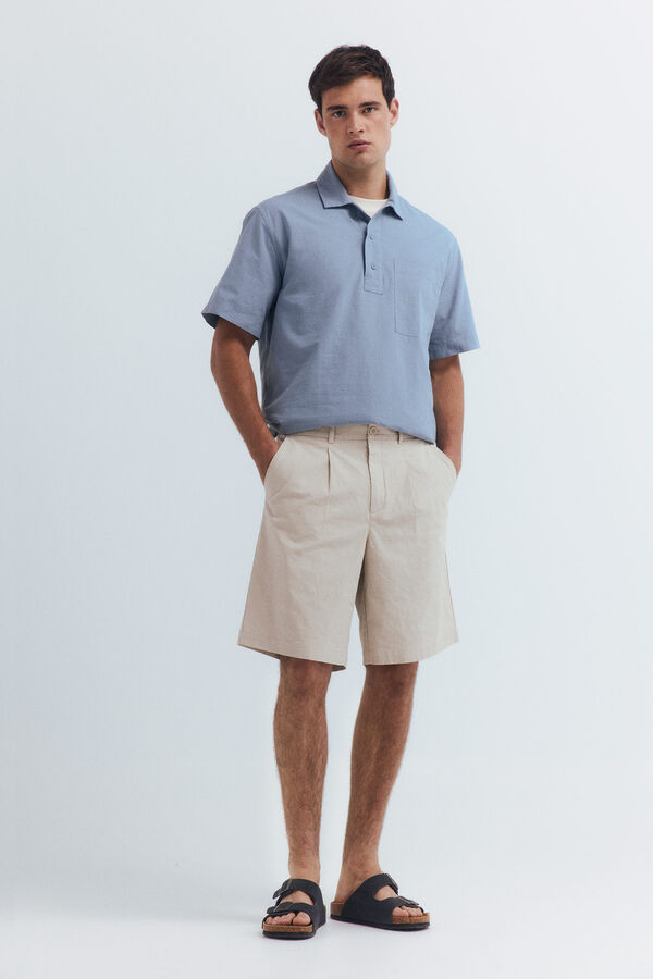 Springfield Camisa de algod&atilde;o de manga manga curta azul