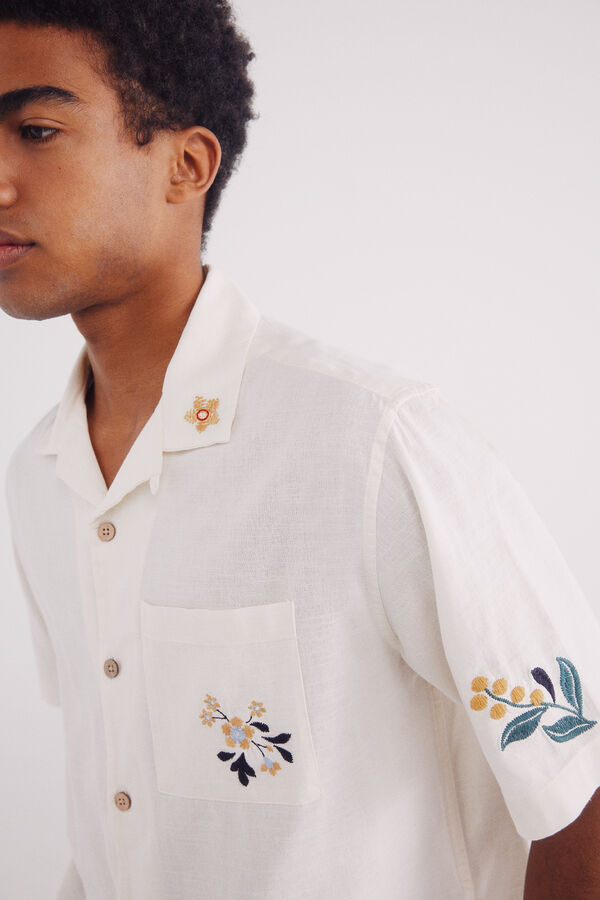 Springfield Camisa manga corta bordado flores blanco