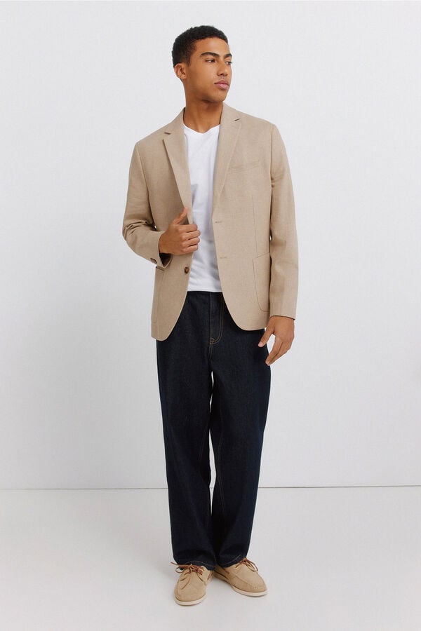 Springfield Blazer em linho e algod&atilde;o bege