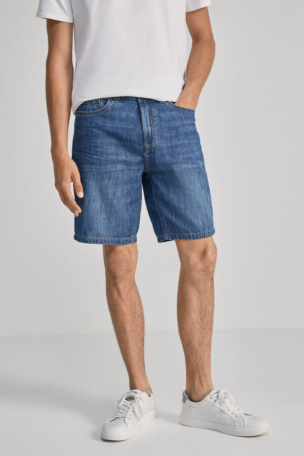 Springfield Bermudas jeans regular ultraleve lavagem média-escura azulado