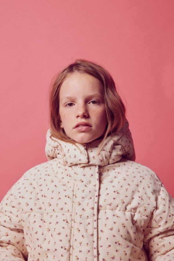 Springfield Kids Chaqueta acolchada pana flores ni&ntilde;a beige
