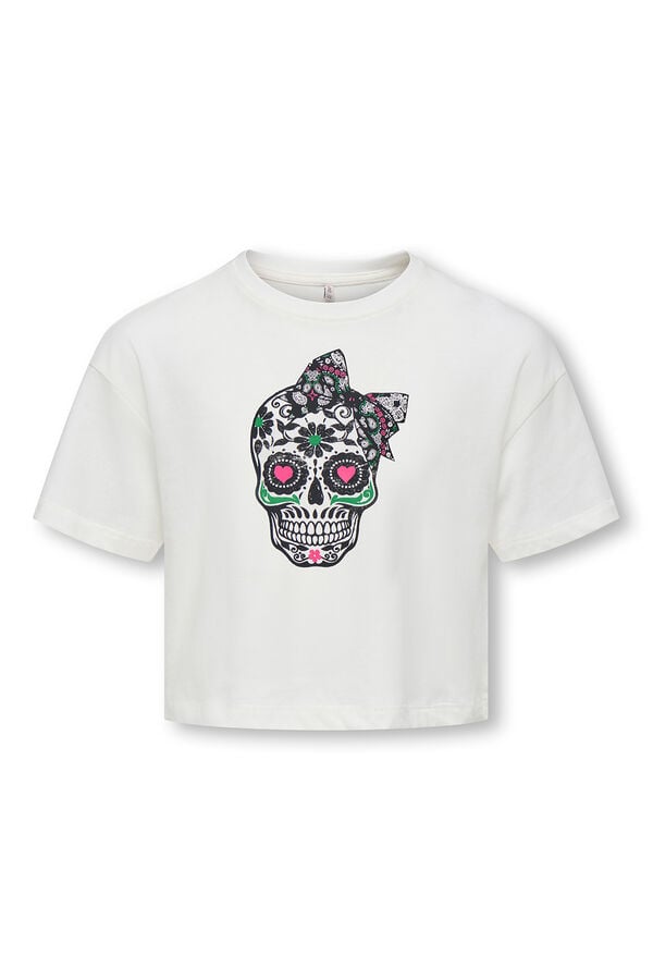 Only Girls Camiseta cropped com estampado frontal branco