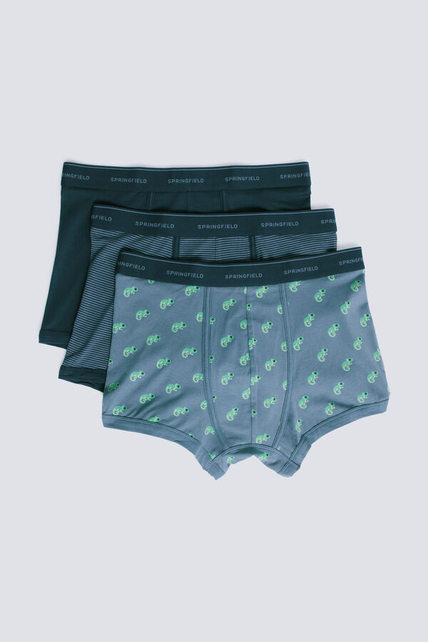 Springfield Pack 3 boxers camaleones y rayas azul