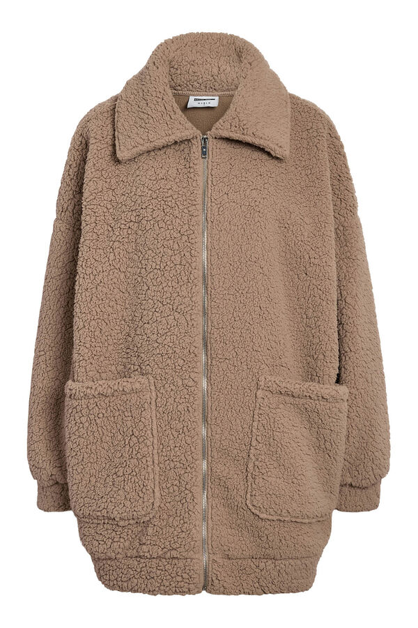 Noisy May Abrigo de peluche con cierre de cremallera nude