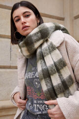 System Action Bufanda de cuadros kaki con flecos estampado