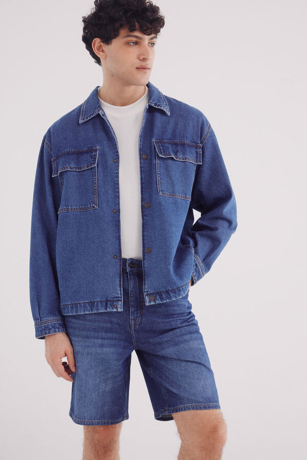 Springfield Bermuda jeans regular fit , lavagem média escura azul