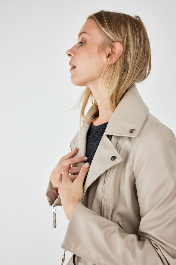 springfield Cazadora motera cintur&oacute;n beige