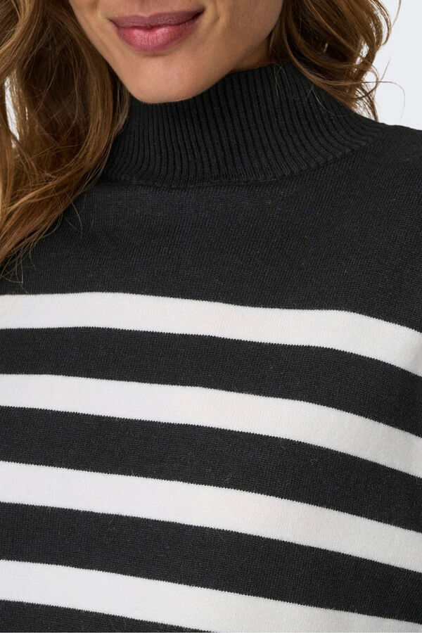 Only Jersey de rayas cuello alto blanco