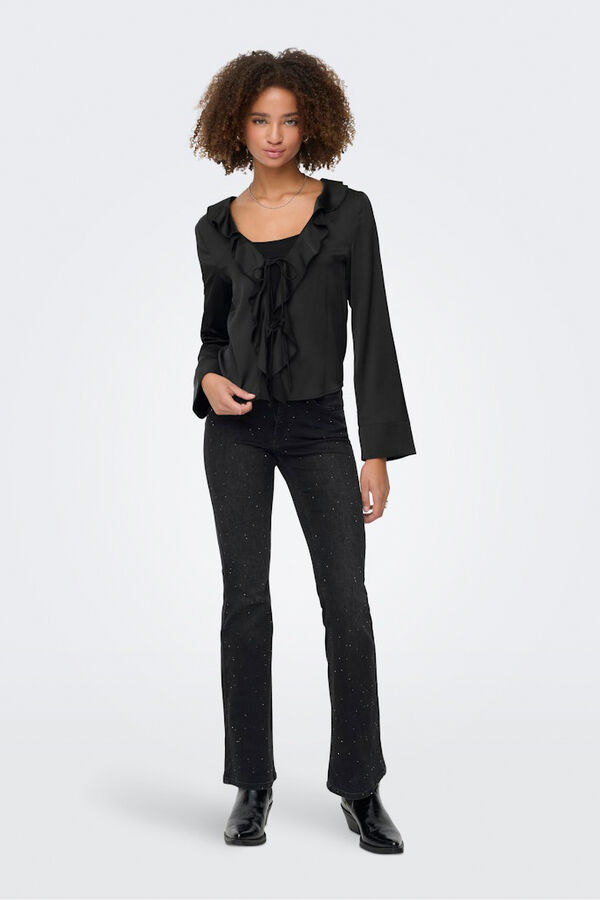 Only Blusa de cetim com folho preto