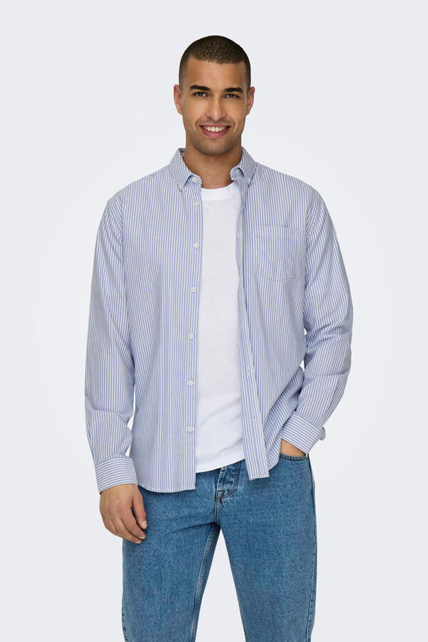 Only & Sons Camisa de manga comprida Oxford &agrave;s riscas azul