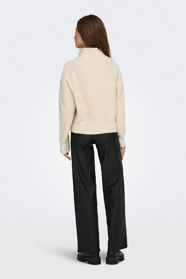 Only Jersey pointelle cuello alto beige
