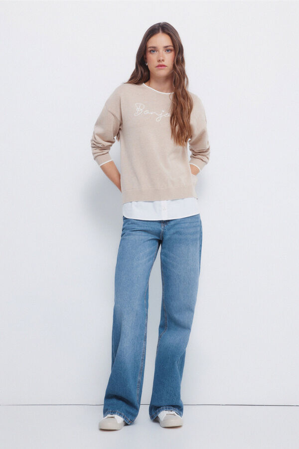 Springfield Jersey "Bonjour" combinado tostado