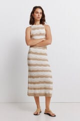 Springfield Vestido midi de malha gola halter cru