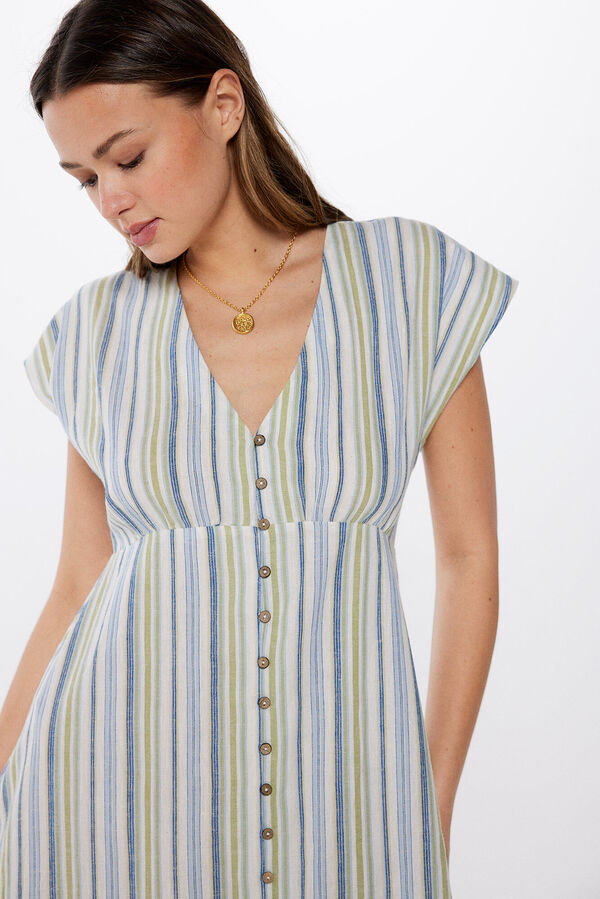 Springfield Vestido Midi Botones Lino beige