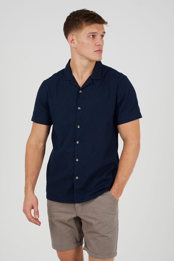 Brave Soul Camisa de manga corta con botones azul