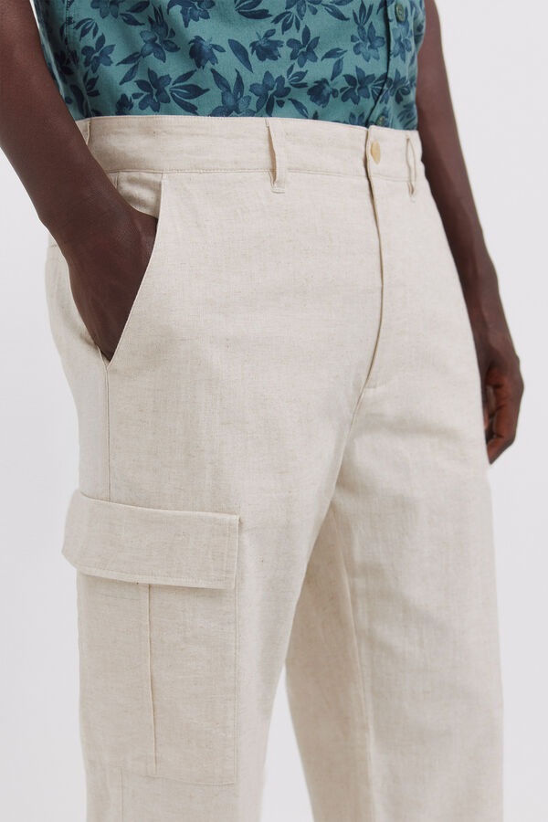 Springfield Pantal&oacute;n cargo lino comfort slim fit blanco