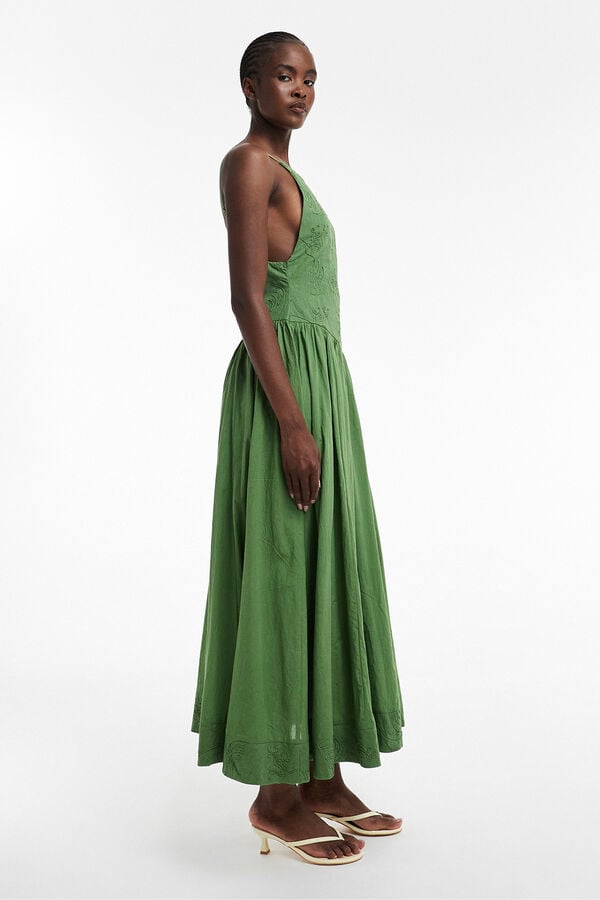 Topshop Vestido comprido com detalhes bordados verde